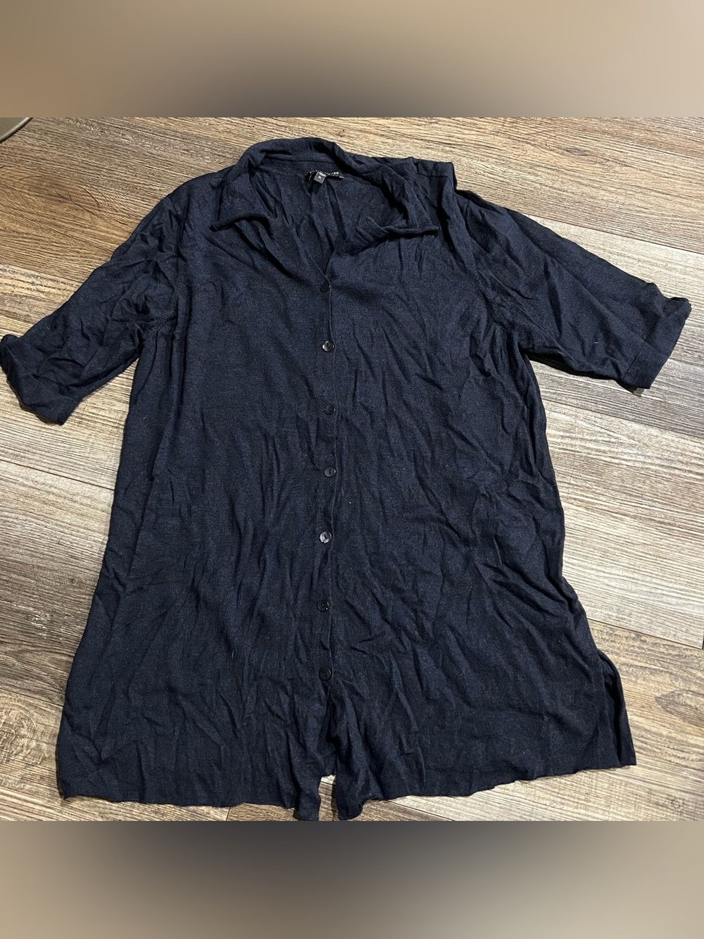 Eileen Fisher Black Short-Sleeve Button-Front Shirt